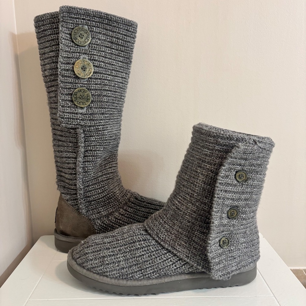 UGG Australia Cardy Grey Knit Tall Boots 5819 Women Size 9 Genuine Sheepskin Y2K